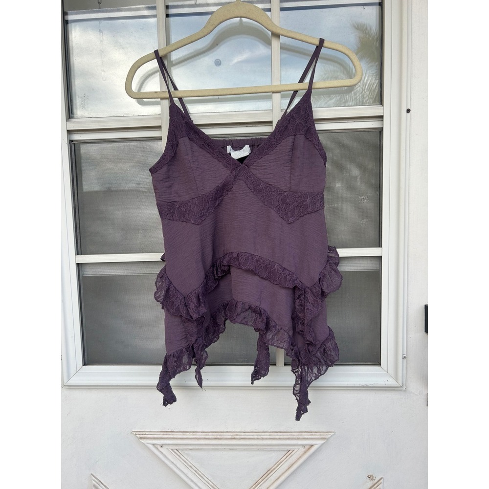 LIFE Purple Lace Ruffle Asymmetrical Handkerchief Hem Camisole Top S Whimsigoth